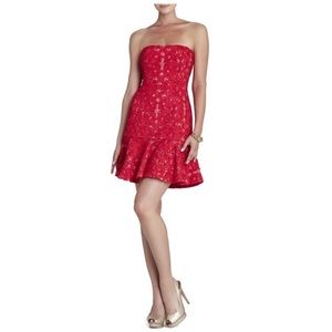 [BCBG] Marina Red rosette ruffle hem dress 6